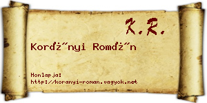 Korányi Román névjegykártya